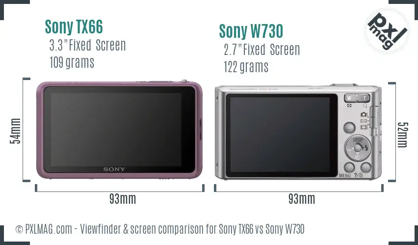 Sony TX66 vs Sony W730 Screen and Viewfinder comparison