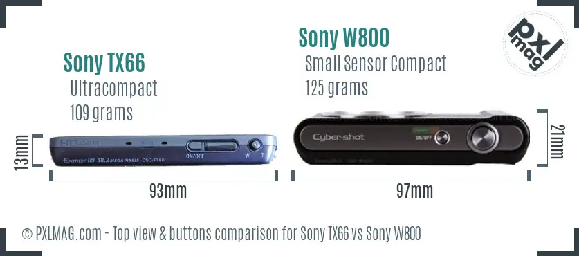 Sony TX66 vs Sony W800 top view buttons comparison