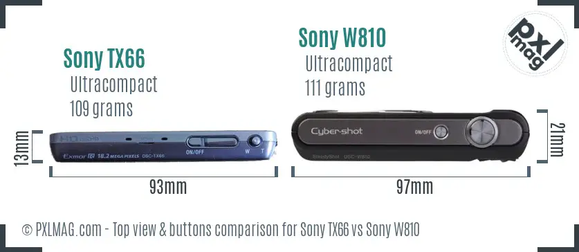 Sony TX66 vs Sony W810 top view buttons comparison