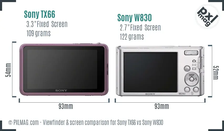 Sony TX66 vs Sony W830 Screen and Viewfinder comparison