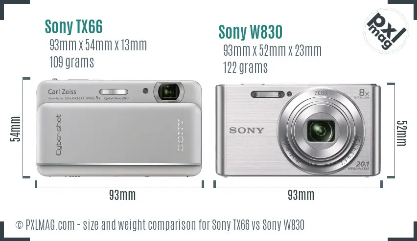 Sony TX66 vs Sony W830 size comparison