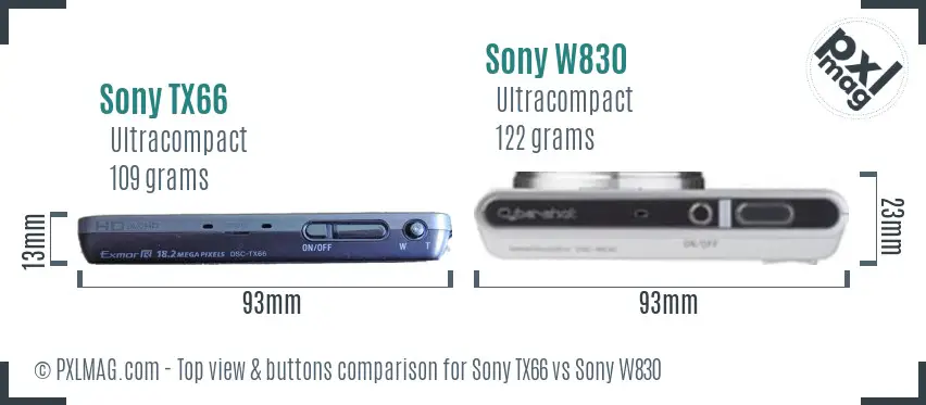 Sony TX66 vs Sony W830 top view buttons comparison