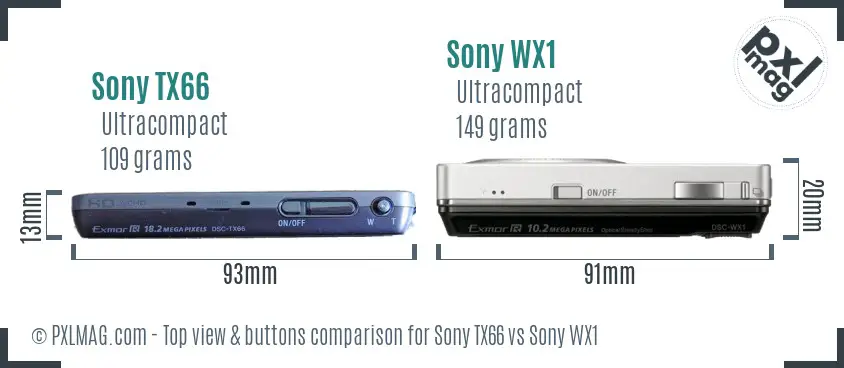 Sony TX66 vs Sony WX1 top view buttons comparison