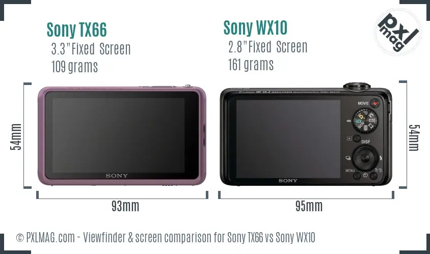 Sony TX66 vs Sony WX10 Screen and Viewfinder comparison