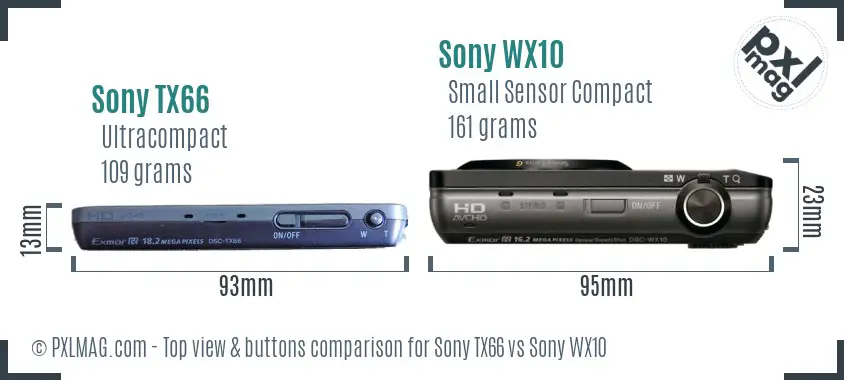 Sony TX66 vs Sony WX10 top view buttons comparison