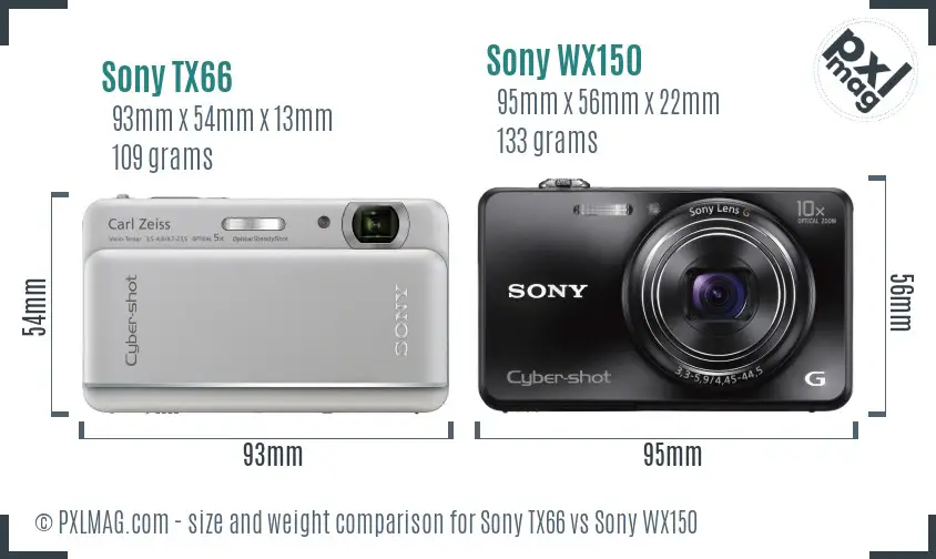 Sony TX66 vs Sony WX150 size comparison