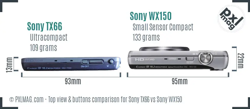Sony TX66 vs Sony WX150 top view buttons comparison