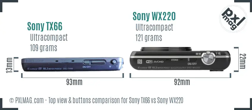 Sony TX66 vs Sony WX220 top view buttons comparison