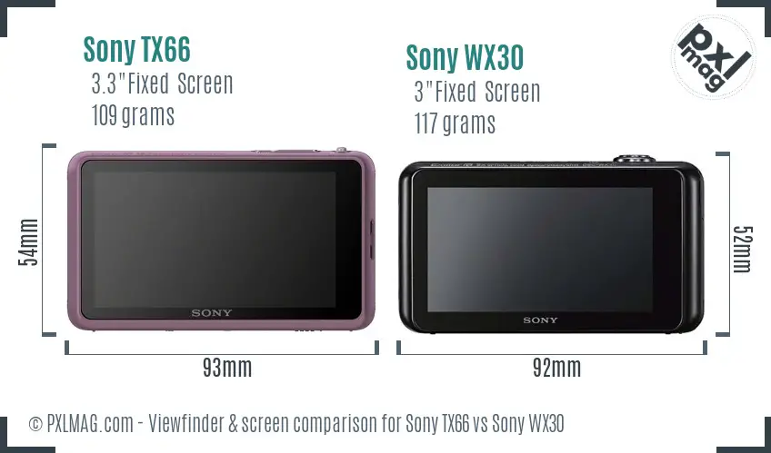 Sony TX66 vs Sony WX30 Screen and Viewfinder comparison