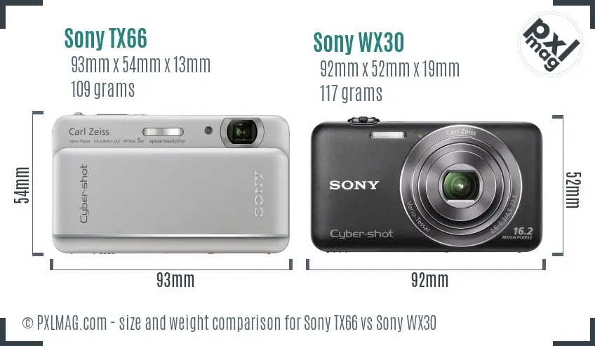 Sony TX66 vs Sony WX30 size comparison