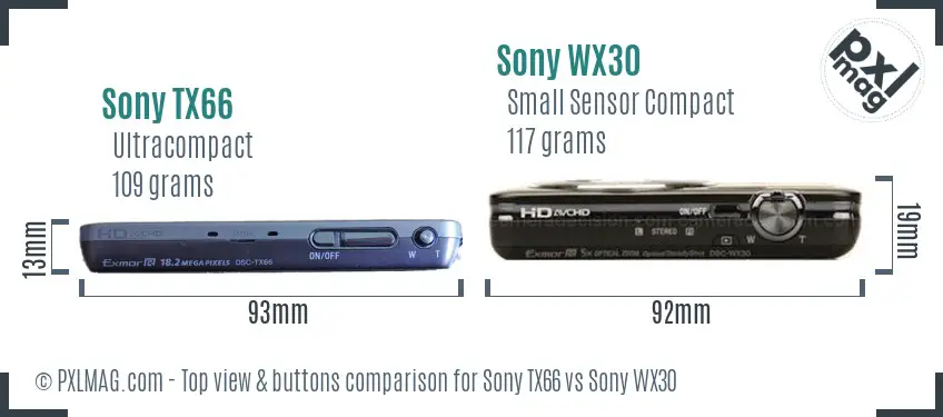 Sony TX66 vs Sony WX30 top view buttons comparison