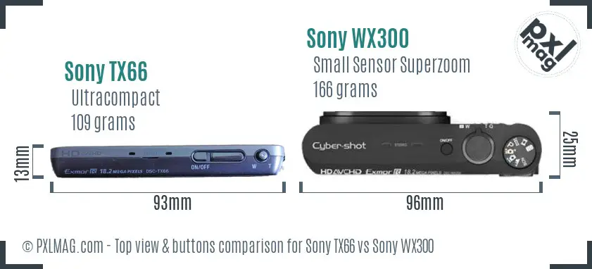 Sony TX66 vs Sony WX300 top view buttons comparison