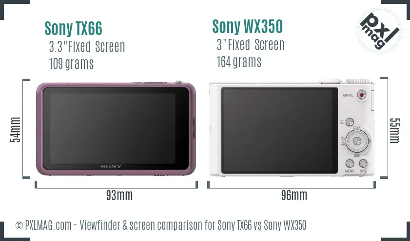 Sony TX66 vs Sony WX350 Screen and Viewfinder comparison