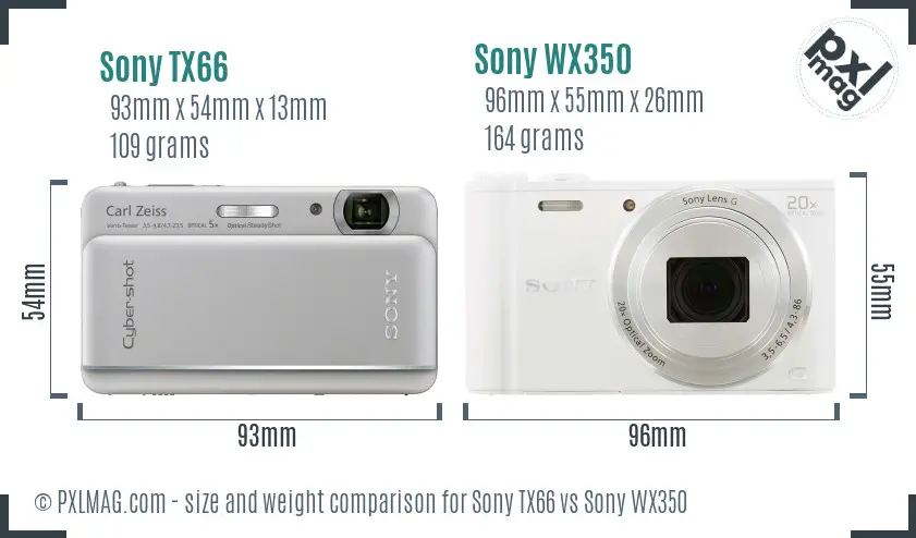 Sony TX66 vs Sony WX350 size comparison