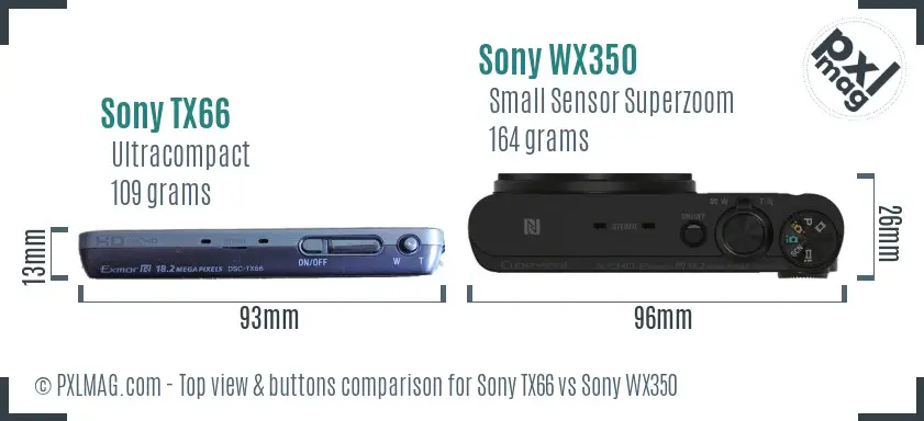 Sony TX66 vs Sony WX350 top view buttons comparison