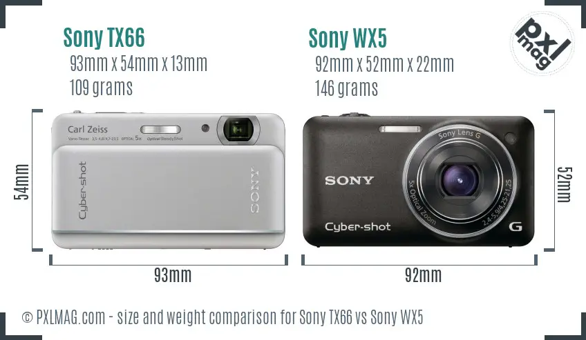 Sony TX66 vs Sony WX5 size comparison