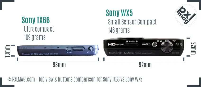 Sony TX66 vs Sony WX5 top view buttons comparison