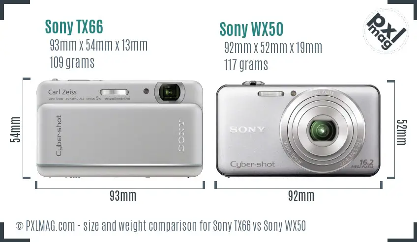 Sony TX66 vs Sony WX50 size comparison