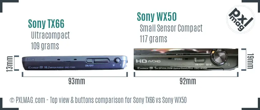 Sony TX66 vs Sony WX50 top view buttons comparison