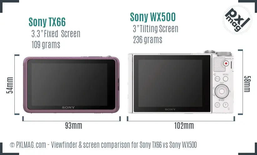 Sony TX66 vs Sony WX500 Screen and Viewfinder comparison