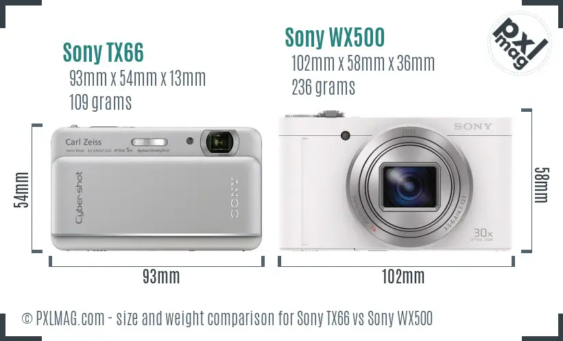 Sony TX66 vs Sony WX500 size comparison
