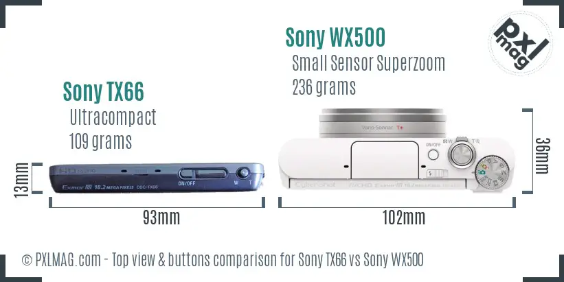 Sony TX66 vs Sony WX500 top view buttons comparison