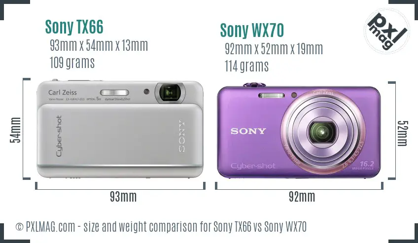 Sony TX66 vs Sony WX70 size comparison