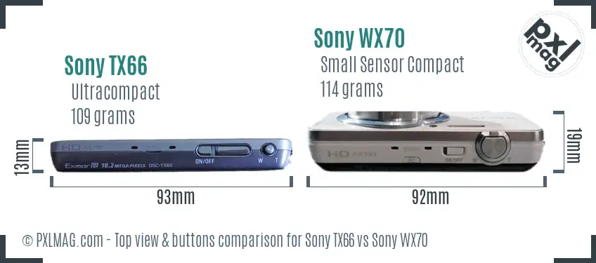 Sony TX66 vs Sony WX70 top view buttons comparison