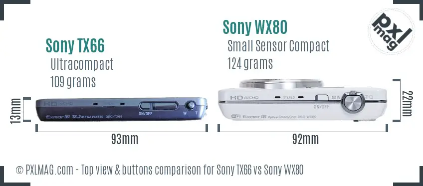 Sony TX66 vs Sony WX80 top view buttons comparison