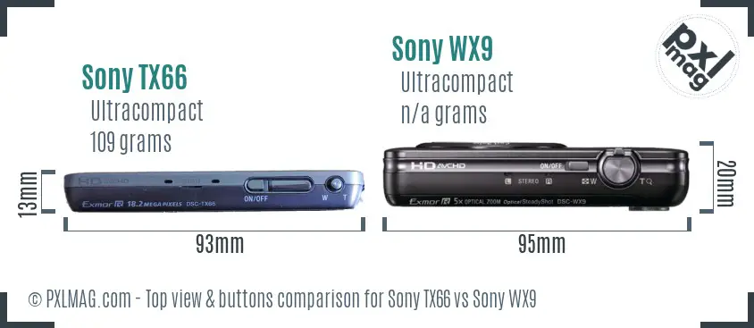 Sony TX66 vs Sony WX9 top view buttons comparison