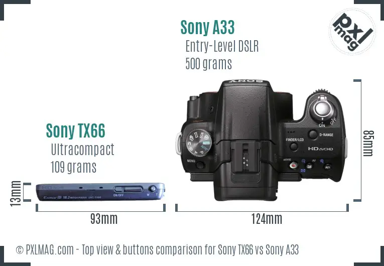 Sony TX66 vs Sony A33 top view buttons comparison