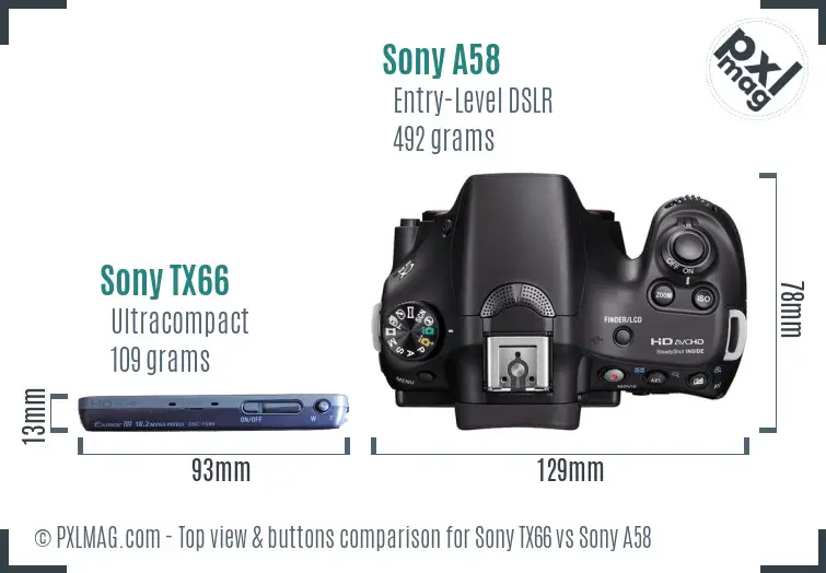 Sony TX66 vs Sony A58 top view buttons comparison