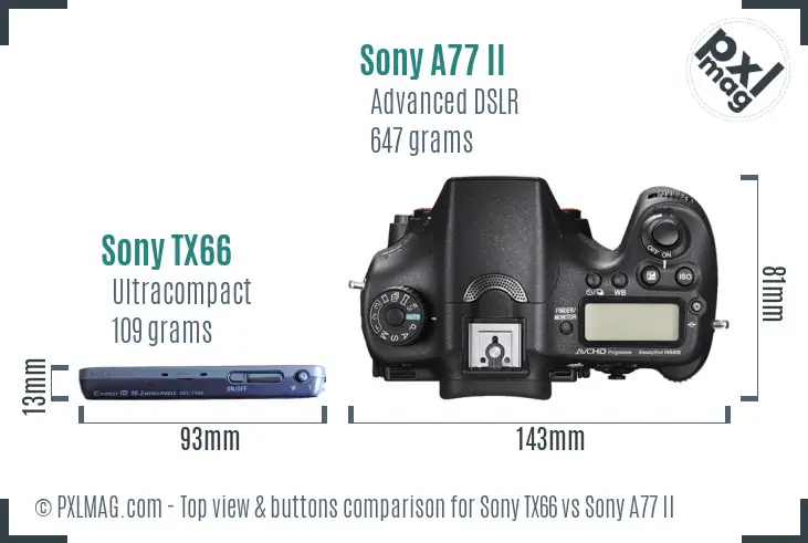 Sony TX66 vs Sony A77 II top view buttons comparison