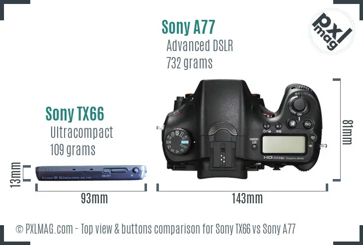 Sony TX66 vs Sony A77 top view buttons comparison