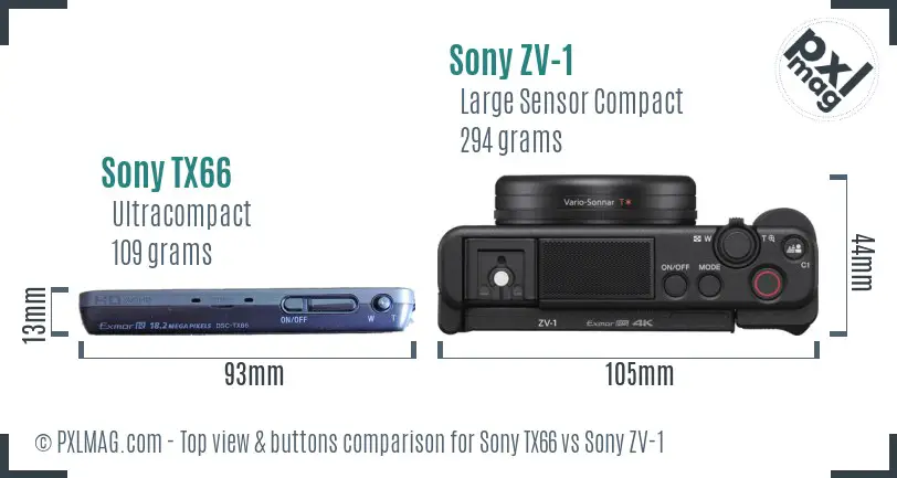 Sony TX66 vs Sony ZV-1 top view buttons comparison
