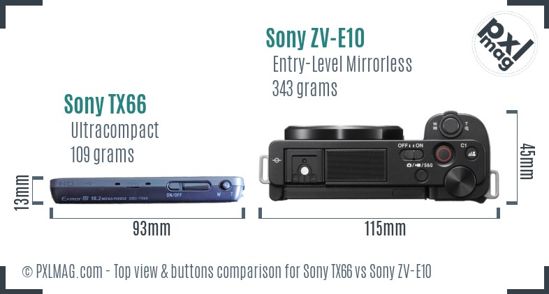 Sony TX66 vs Sony ZV-E10 top view buttons comparison