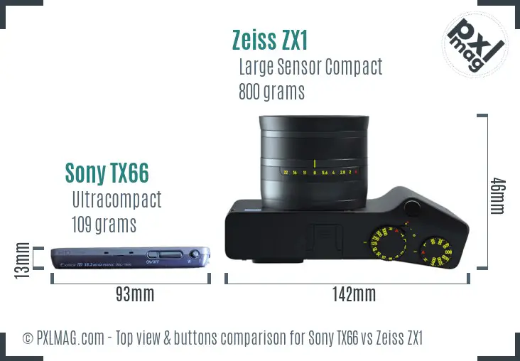 Sony TX66 vs Zeiss ZX1 top view buttons comparison