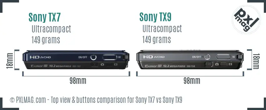 Sony TX7 vs Sony TX9 top view buttons comparison