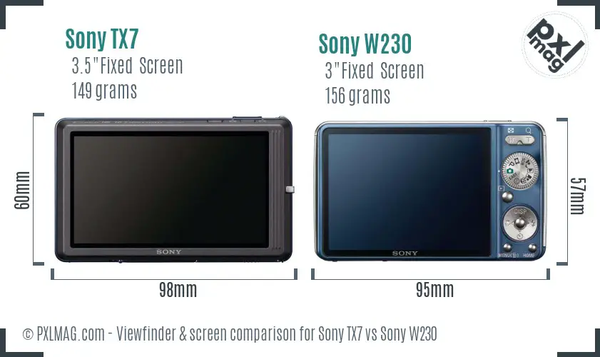 Sony TX7 vs Sony W230 Screen and Viewfinder comparison
