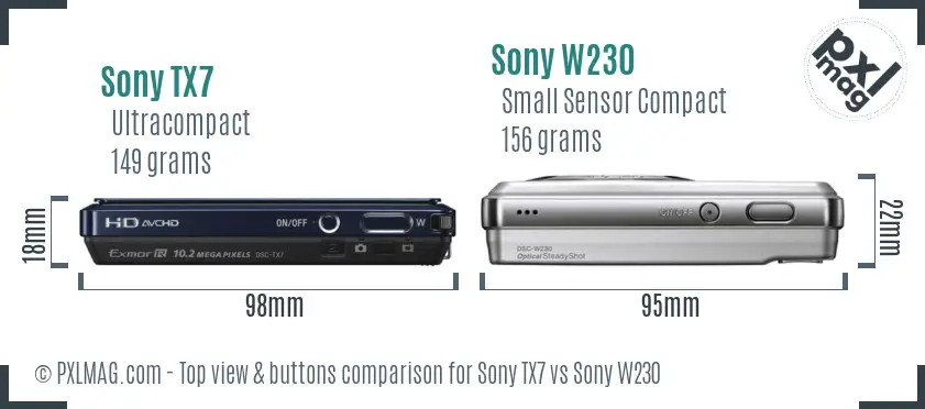 Sony TX7 vs Sony W230 top view buttons comparison