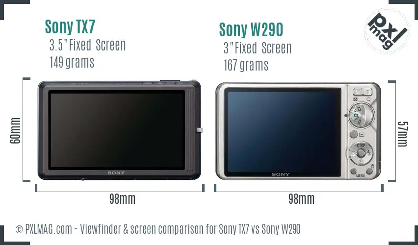 Sony TX7 vs Sony W290 Screen and Viewfinder comparison