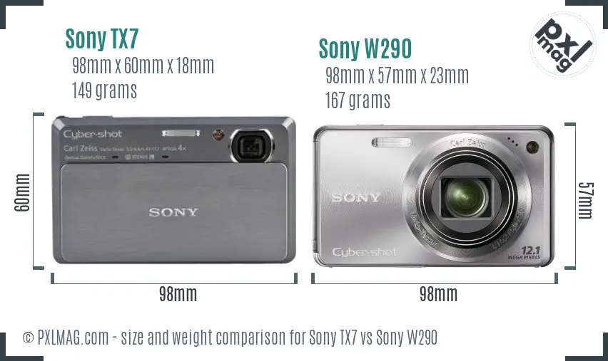 Sony TX7 vs Sony W290 size comparison