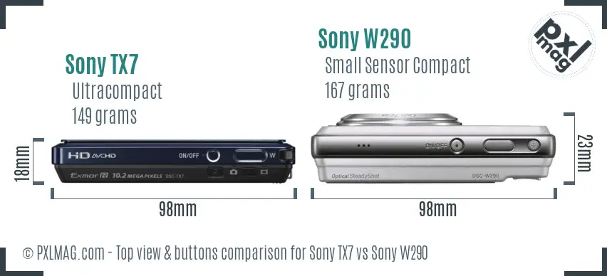 Sony TX7 vs Sony W290 top view buttons comparison