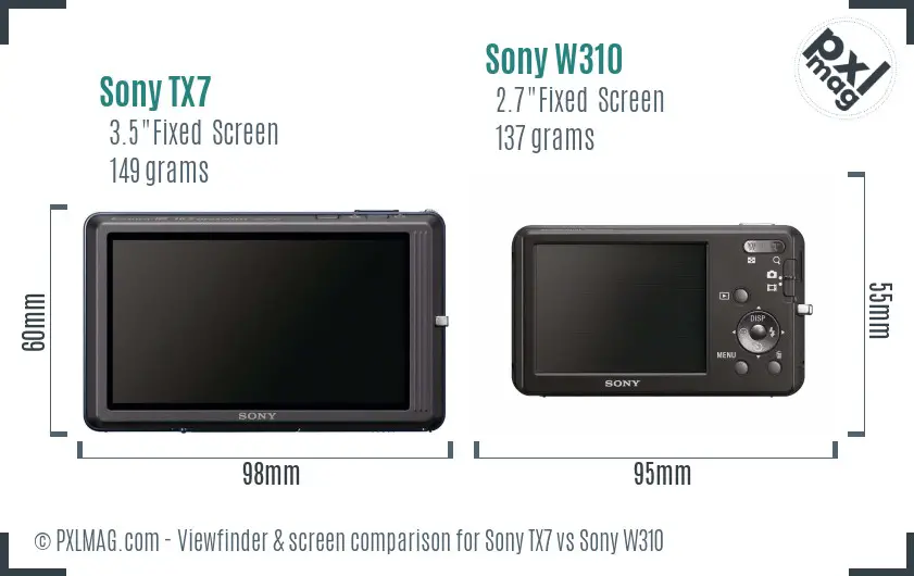 Sony TX7 vs Sony W310 Screen and Viewfinder comparison