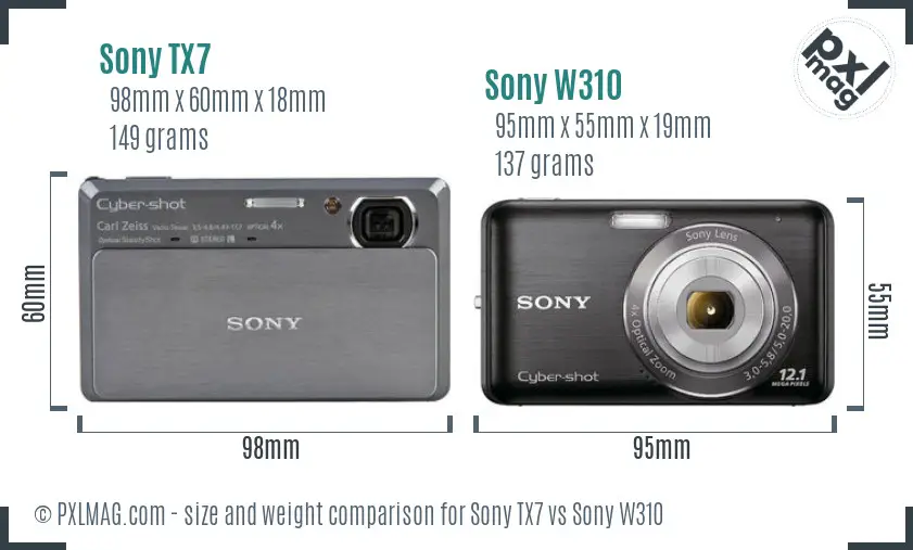 Sony TX7 vs Sony W310 size comparison
