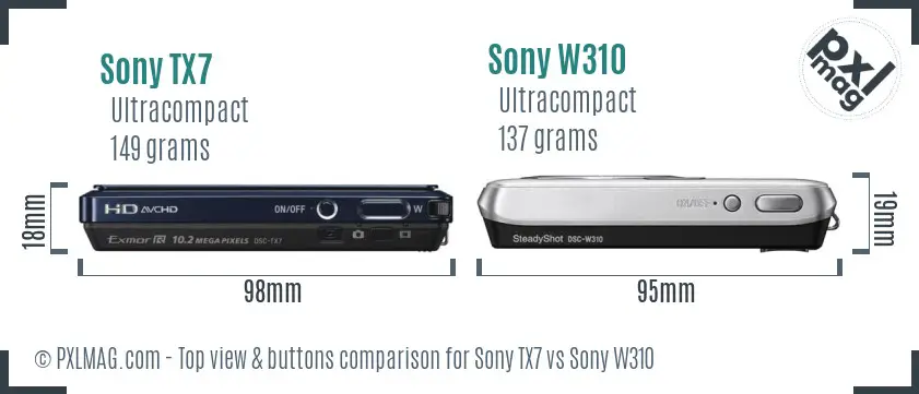 Sony TX7 vs Sony W310 top view buttons comparison