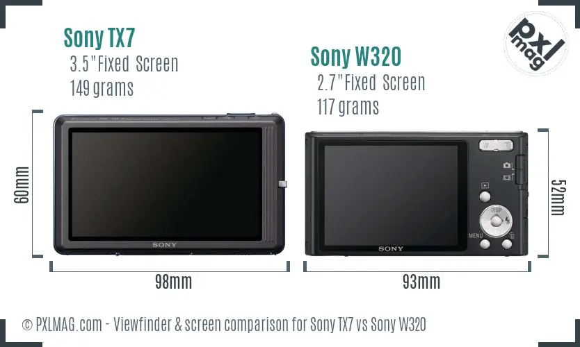 Sony TX7 vs Sony W320 Screen and Viewfinder comparison