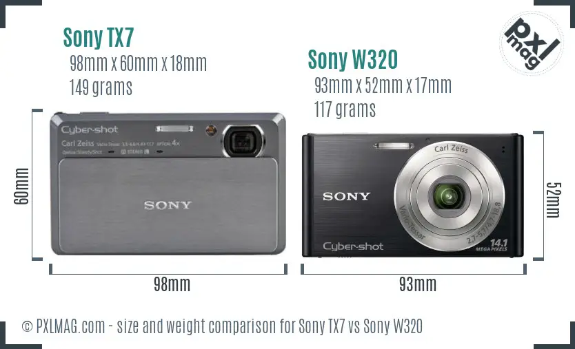 Sony TX7 vs Sony W320 size comparison
