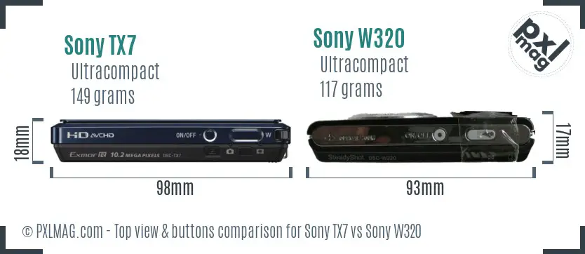 Sony TX7 vs Sony W320 top view buttons comparison