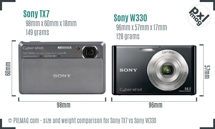 Sony TX7 vs Sony W330 size comparison